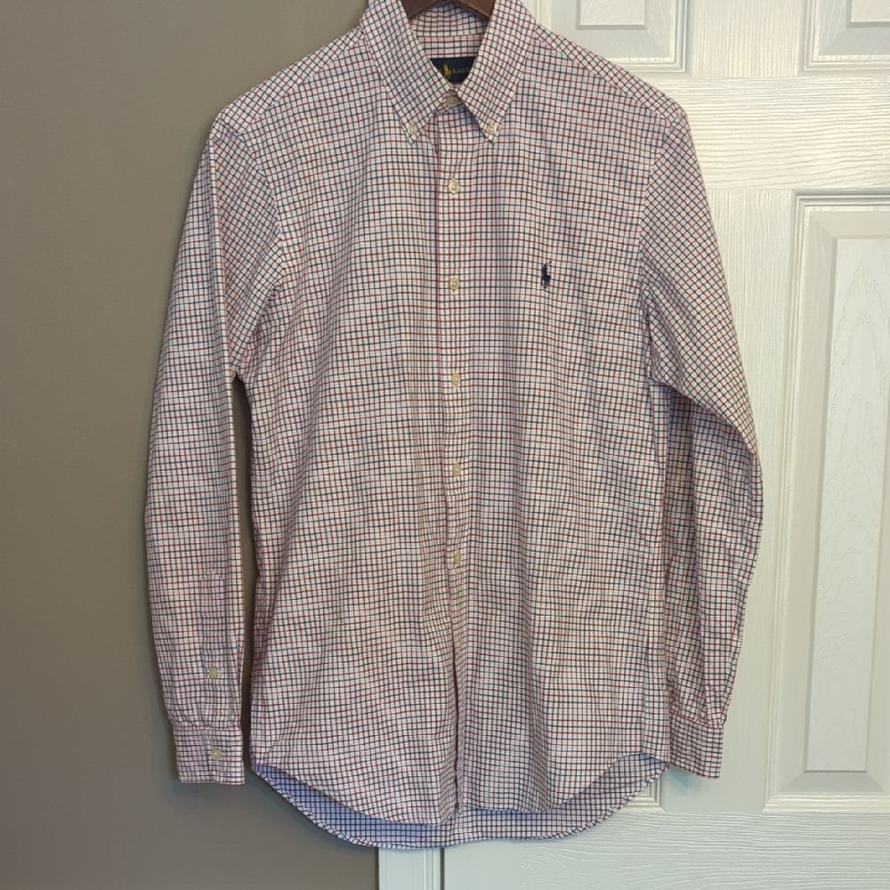 Ralph Lauren Red, Navy and White Plaid Button Down Shirt